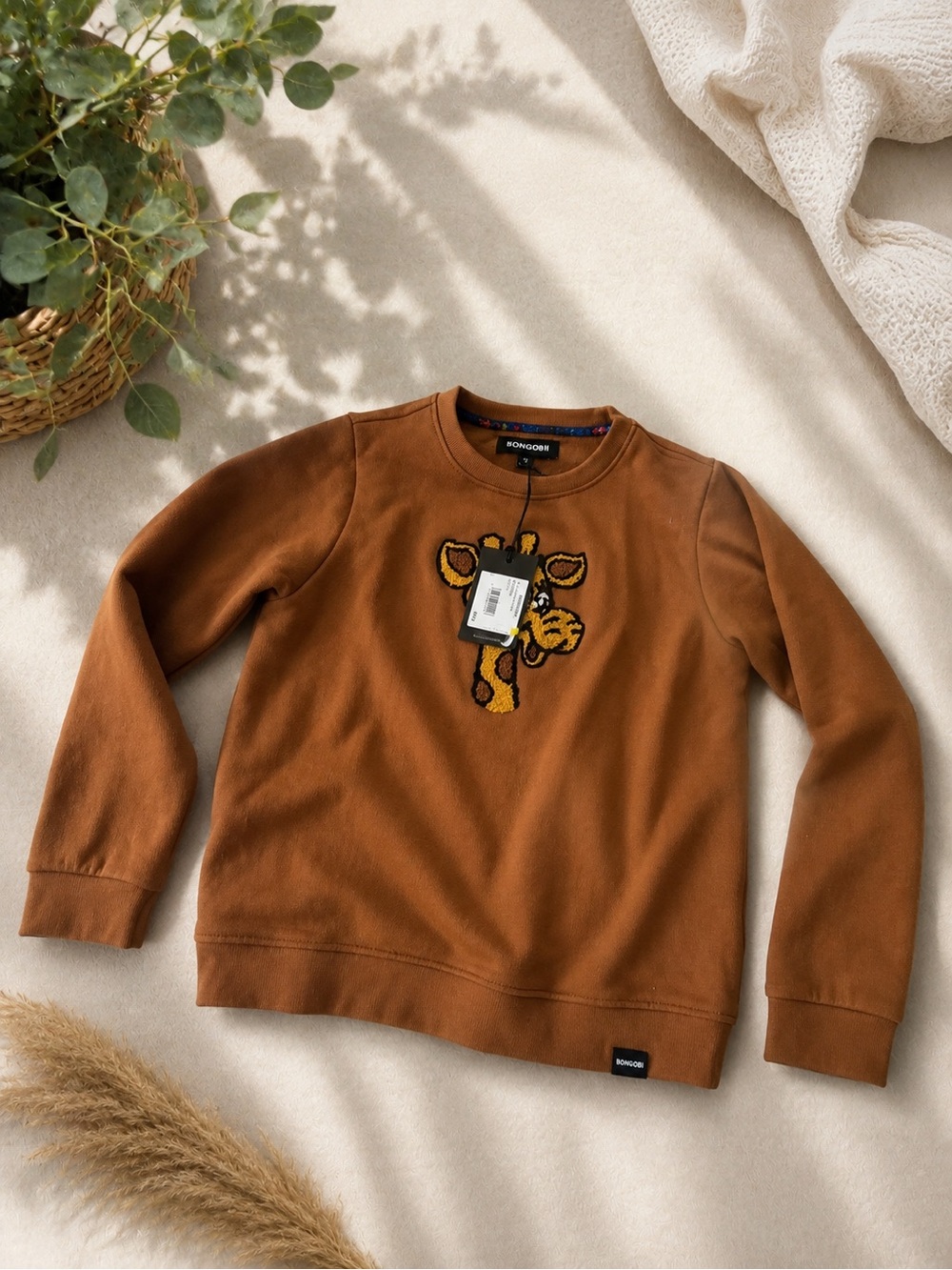 Bonobos Rust Brown Crewneck Sweater with Giraffe Patch
